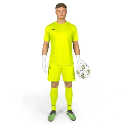 Image of FORZA Men&#039;s Goalkeeper Kit [XS XXL] Complete Football Set with Short Sleeve Jersey, Shorts &amp; Knee High Socks (UK, Alpha, S, Regular, Fluro Yellow)