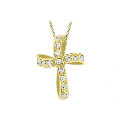 Image of Carissima Gold Women&#039;s 9 ct Yellow Cubic Zirconia Cross Pendant on Curb Chain Necklace of 46 cm/18 inch
