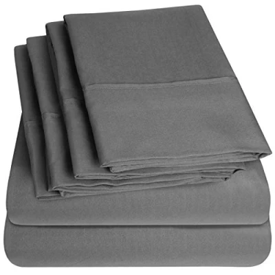 Image of King Size Bed Sheets 6 Piece 1500 Supreme Collection Fine Brushed Microfiber Deep Pocket Sheet Set Bedding 2 Extra Pillow Cases, Great Value, King, Gray