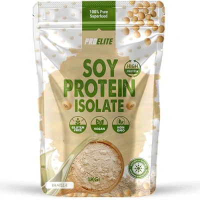 Image of Soy Protein Isolate Powder 1kg Vegan 100% Plant Gluten Free, SOYA Shake for Superfood Super Greens Dairy Free Shakes by PROELITE (1KG, Vanilla)