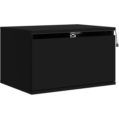 Image of vidaXL Wall mounted Bedside Cabinet with LED Lights Black