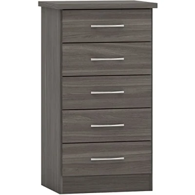 Image of Seconique Nevada 5 Drawer Narrow Chest in Black Wood Grain