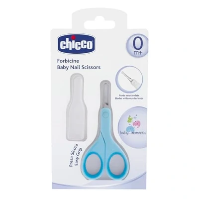 Image of Chicco Nail Scissors for Babies and Children, Stainless Steel with Curved Blades Rounded Tips, Protective Cap, Non Slip Rubber Grip Newborn Accessories 0+ Months