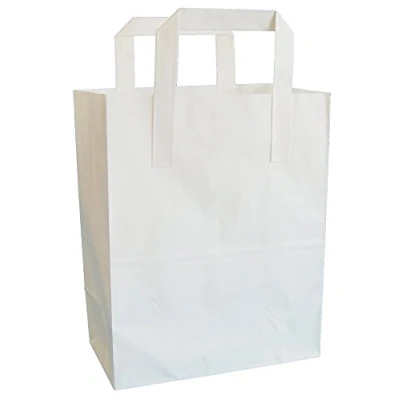 Image of 300 White&quot;Small&quot; SOS Takeaway Paper Carrier Bags 180x220x76mm Choose Your Size and Quantity