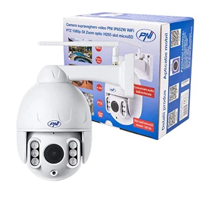 Image of Video surveillance cameraPNI IP652W WiFi PTZ 1080p 2MP 5X Optical zoom H265 microSD slot Night Vision 50m IP66 Motion detection alarm Bidirectional audio communication