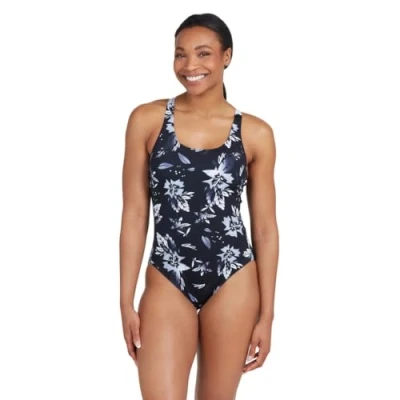 Image of Zoggs Women&#039;s Actionback One Piece Swimsuit, Black/White, 32 inch/Size 8