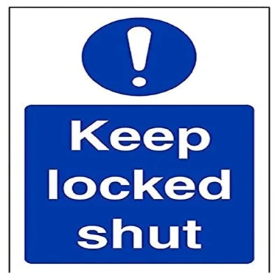 Image of V Safety 18059AG S Keep Locked Shut Sign Portrait 100mm x 150mm Self Adhesive Vinyl, Blue