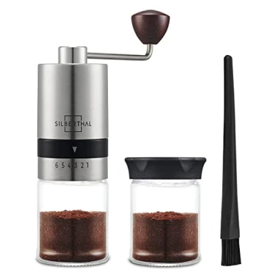 Image of SILBERTHAL Manual Coffee Grinder Adjustable Conical Burr 6 Grinding Sizes Stainless Steel and Glass