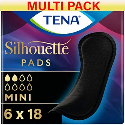 Image of Tena Silhouette Noir Pads Mini 6 Packs of 18