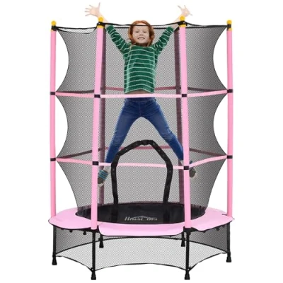Image of HOMCOM 4.6FT Kids Trampoline with Safety Enclosure, 55&quot; for Toddlers, Outdoor Indoor Mini Ages 3 10 Years, Pink