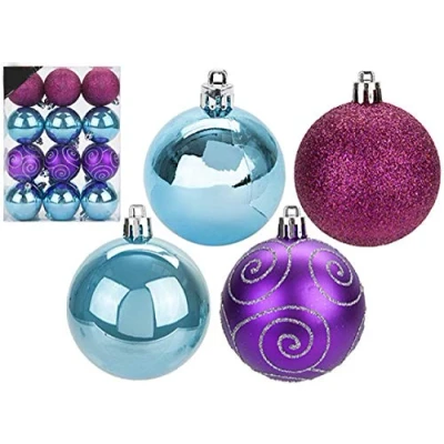 Image of Bright and Colourful Christmas Tree Decorations Modern Brights in Purple Pink Blue Tinsel Bauble Packs Choose Your Favourite (Pack of 24 Round Baubles)