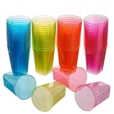 Image of MATANA 40 Neon Party Cups, Coloured Hard Plastic 210ml Tumblers for Drinks, Cocktails, Desserts Birthdays, Christmas, Picnic, BBQ, Parties Sturdy &amp; Reusable