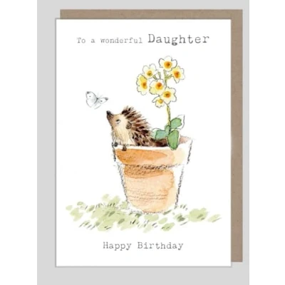 Image of Daughter Birthday Card Garden Hedgehog Cute Animal Illustrated Greeting