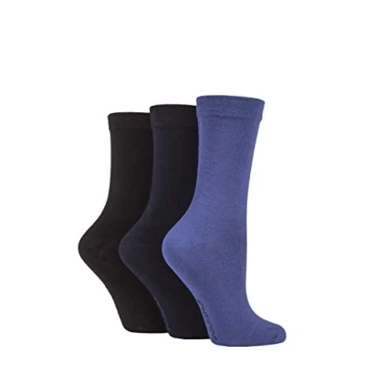 Image of Women&#039;s 3 Pair SOCKSHOP Patterned Plain and Striped Bamboo Socks Black / Navy Denim 4 8 Ladies