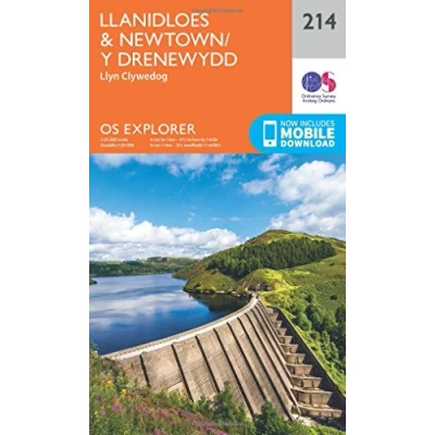 Image of Llanidloes &amp; Newtown/Y Drenewydd Map Llyn Clywedog Ordnance Survey OS Explorer 214 Wales Walks Hiking Maps Adventure