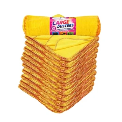 Image of HOMESHOPA Yellow Dusters Cleaning Cloth, 20 Pack Large Cotton Multipurpose Absorbant Kitchen Towel Cloth for Polishing, Dusting, Household Furniture Window Car Cleaning, Washable Reusable, 30 x 33cm