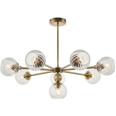 Image of Allegra 8 Light Multi Arm Glass Shade Ceiling Pendant Antique Brass