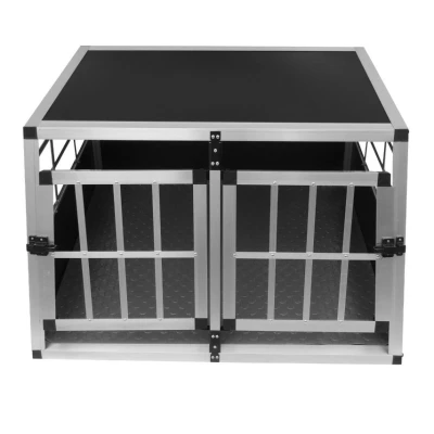 Image of Pet Car Transport Crate Cage Aluminium Travel Box Trapezoidal Dog Cat Puppy Carrier Estate Vehicle 2 Doors 50 x 89 69cm FREE Plastic Washable Mat