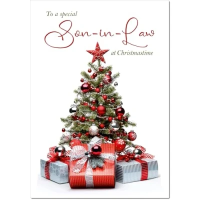 Image of doodlecards Son in Law Christmas Card Tree and Parcels Medium Size for with Plain Envelope