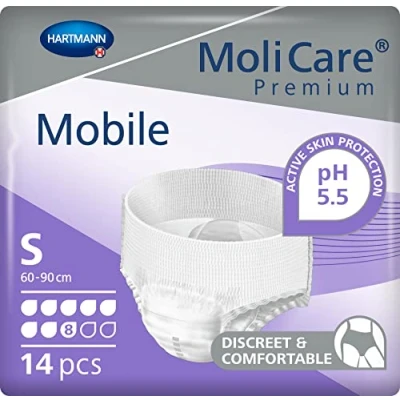 Image of MoliCare Premium Mobile Disposable Underpants: Discreet Usage for Woman and Men with Incontinence; 8 Drops, Size S, Pack of 14, White
