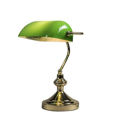 Image of Qazqa Classic Table lamp I LightInotary Brass with Green Glass Banker Retro Suitable for LED E27 1 Light Steel Living Room Bedroom