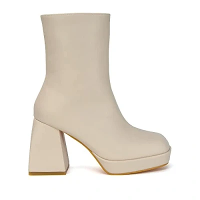 Image of ESSEX GLAM Womens Platform Boots Ladies Synthetic Leather Block Low Heel Square Toe Calf Ankle Booties Size 3 8
