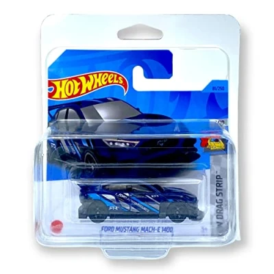 Image of Hot Wheels Ford Mustang Mach E 1400 (Dark Blue) 2/10 HW Drag Strip 2023 81/250 (Short Card) COMES IN A KLAS CAR KEEPER PROTECTIVE COLLECTORS CASE HKH29