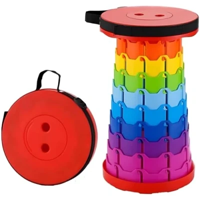 Image of SterlingEdge Telescopic Upgraded Retractable Folding Stool Gardens, Camping, and Picnics Compact Lightweight Portable Collapsible Stools for Picnic Hiking Travel Easy to Carry (Rainbow Red)