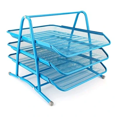 Image of Leviatan Metal Storage Compartments Office Desk Organizer Document Drawers A4 Tray Mesh Drawer Organization System Blue