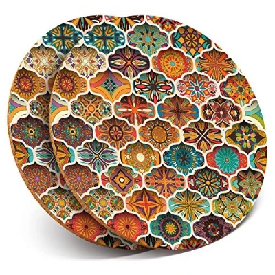 Image of Destination Vinyl ltd 2 x MDF Glossy Top Coasters Round Ethnic Floral Mandala Pattern Indian 12522