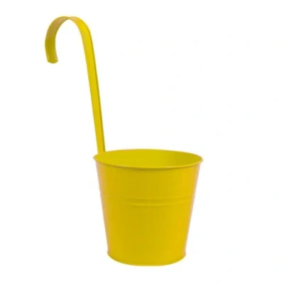 Image of FabFinds Tin Pail Overfence Planter Outdoor Hanging Plant Pots Garden Over Fence Bucket for Balcony Decor (Yellow, 1)