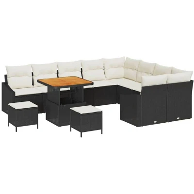 Image of Vidaxl 12 Piece Garden Sofa Set with Cushions Black Poly Rattan Acacia