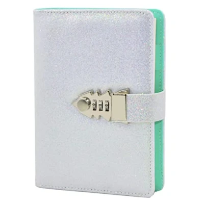 Image of LanSun NectaRoy Lock Journal Lockable Refillable Diary, Writing Notebook Planner Organizer with Combination Lock, Gilliter Cover Travel 185x135mm, White