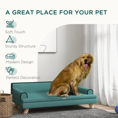 Image of PawHut Dog Sofa with Legs Water resistant Fabric, Pet Chair Bed for Large, Medium Dogs, Green, 100 x 62 32 cm