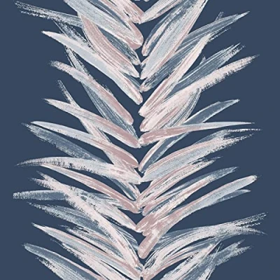Image of Dhara Leaf Stripe Wallpaper Blue Muriva 191503