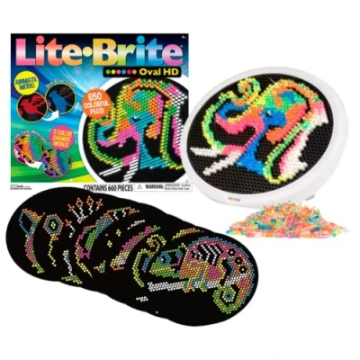 Image of Basic Fun Lite Brite Oval HD Light Up Drawing Board, LED Board with Colours, Toys for Creative Play, Glow Art Neon Effect Kids Ages 4 02250
