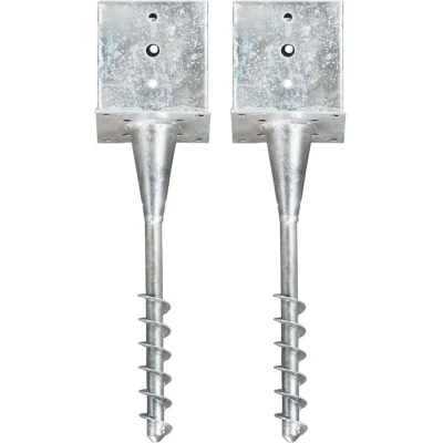 Image of vidaXL Ground Spikes 2 pcs Silver 14x14x58 cm Galvanised Steel