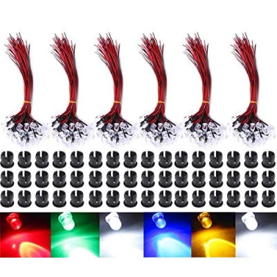 Image of GTIWUNG 60Pcs 5mm Pre Wired LED Diodes Light Ultra Bright (10PCS X 6 Colors) + Plastic Holder Mounting Holders for Toy Lighting to add a Festive Atmosphere