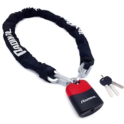Image of RADIKAL RK4120 Motorcycle Chain Lock Cemented Steel, ø0.39in, 5.58ft Long, 2X Link System, Anti Scratch, High Security Padlock for Garage Anchor, Scooter, Electric Bicycle, Containers, Gates