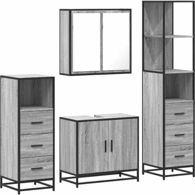 Image of vidaXL 4 Piece Bathroom Furniture Set Grey Sonoma Engineered Wood