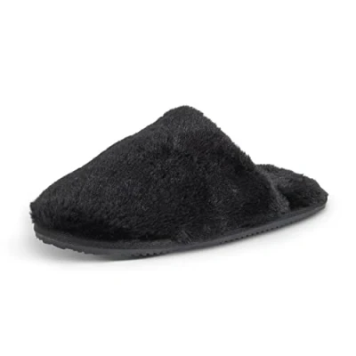 Image of Polar Womens Fluffy Slippers Bedroom with Anti Slip and Funny Quote on the Sole Memory Foam Warm House Indoors Soft Faux Fur Mule Slipper Sandals Black AYC0931/UK4