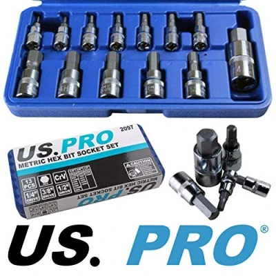 Image of US Pro Trade Quality 13 pc Metric Hex Bit Socket Set 2 to 14mm in Case B2097