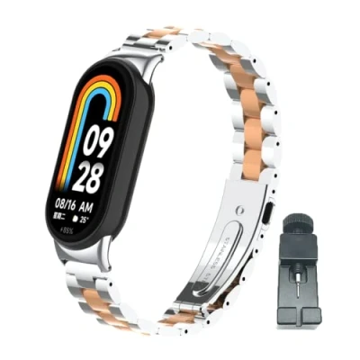 Image of T BLUER Compatible for Xiaomi Mi Smart Band 8 Strap,Mi Stainless Steel Metal Replacement Bracelet Wristband Accessories Silver
