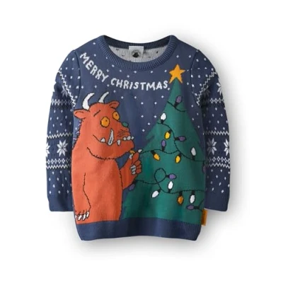 Image of The Gruffalo Boys Christmas Jumper in Navy Blue Long Sleeve Decoration Knitted Sweater for Kids Festive Xmas Holiday Children&#039;s Sweatshirt Children Pullover Knit Merchandise Gift Him