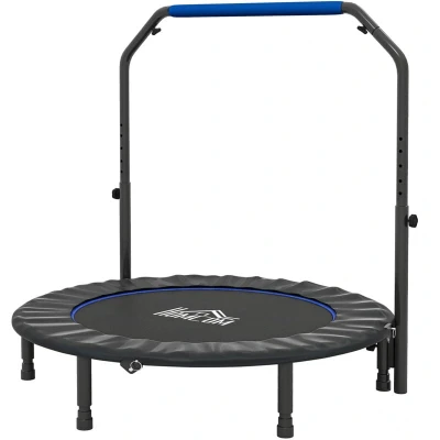 Image of HOMCOM 48&quot; Foldable Mini Trampoline Fitness Rebounder for Adults with Adjustable Foam Handle, Indoors, Outdoors, Cardio Training, Blue