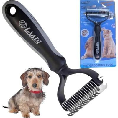 Image of LAADI Deshedding Tool &amp; Pet Grooming Brush for Dogs, Cat, Black Dog Dematting tool, Groomi Dogs Cats,Dog Rake Grooming,Dog Brush,Dog Comb Removes Loose Undercoat