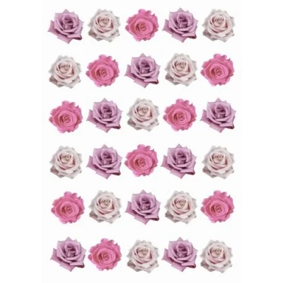 Image of 30 Pink Roses Mixed Colours Single Rose 2D Edible Rice Wafer Paper Cupcake Toppers Cake Decorations Flowers