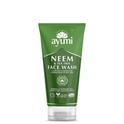 Image of Ayumi Neem &amp; Tea Tree Face Wash, Helps Prevent Breakouts Blemishes, Packed With Organic Oils to Protect the Skin From External Damage 1 x 150ml