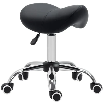 Image of HOMCOM Cosmetic Stool 360 Rotate Height Adjustable Salon Massage Spa Chair Hydraulic Rolling Faux Leather Saddle Mobility Black