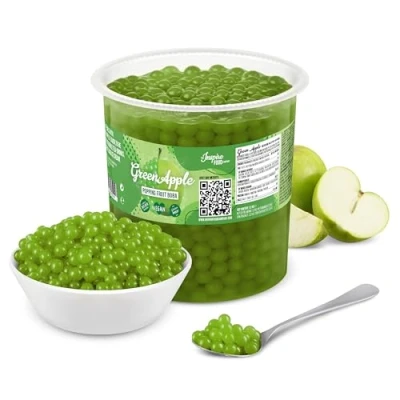 Image of The Inspire Food Company Popping Boba Pearls For Bubble Tea 3.2KG Green Apple Bursting Real Fruit Juice Shakes, Smoothie 100% Vegan &amp; Glutenfree, No Artificial Colors